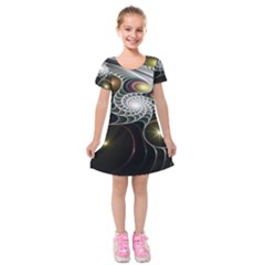 Fractal Bulbs Fantasy Curve Kids  Short Sleeve Velvet Dress by Pakrebo