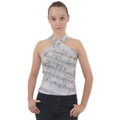 Sheet Music Paper Notes Antique Cross Neck Velour Top by Pakrebo