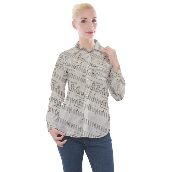 Sheet Music Paper Notes Antique Women s Long Sleeve Pocket Shirt