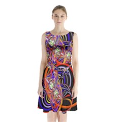 Multicolor Multi Color Circles Sleeveless Waist Tie Chiffon Dress by Pakrebo