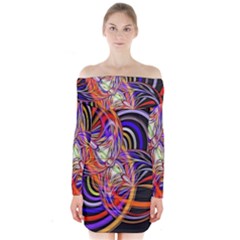 Multicolor Multi Color Circles Long Sleeve Off Shoulder Dress by Pakrebo