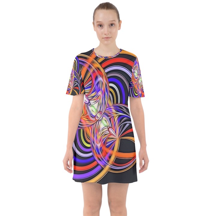 Multicolor Multi Color Circles Sixties Short Sleeve Mini Dress