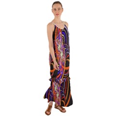 Multicolor Multi Color Circles Cami Maxi Ruffle Chiffon Dress