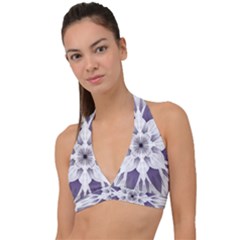 Fractal Floral Pattern Decorative Halter Plunge Bikini Top