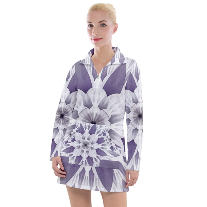 Fractal Floral Pattern Decorative Women s Long Sleeve Casual Dress