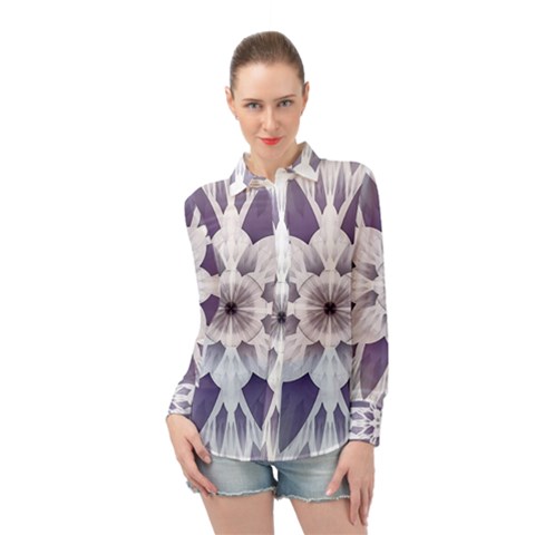 Fractal Floral Pattern Decorative Long Sleeve Chiffon Shirt by Pakrebo