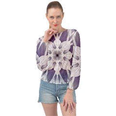 Fractal Floral Pattern Decorative Banded Bottom Chiffon Top