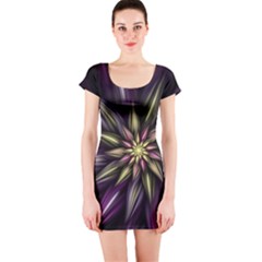 Fractal Flower Floral Abstract Short Sleeve Bodycon Dress