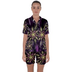 Fractal Flower Floral Abstract Satin Short Sleeve Pyjamas Set by Pakrebo