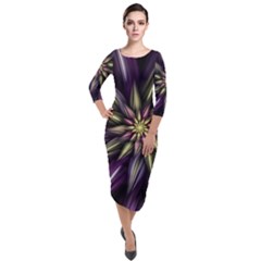 Fractal Flower Floral Abstract Quarter Sleeve Midi Velour Bodycon Dress by Pakrebo