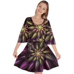 Fractal Flower Floral Abstract Velour Kimono Dress by Pakrebo