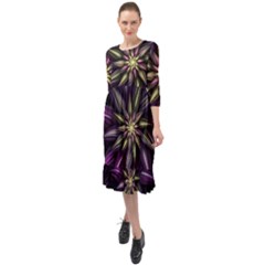 Fractal Flower Floral Abstract Ruffle End Midi Chiffon Dress