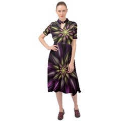 Fractal Flower Floral Abstract Keyhole Neckline Chiffon Dress