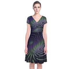 Fractal Fantasy Texture Purple Short Sleeve Front Wrap Dress by Pakrebo