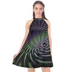 Fractal Fantasy Texture Purple Halter Neckline Chiffon Dress  by Pakrebo