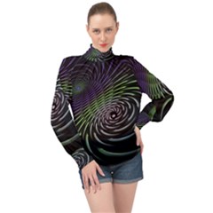 Fractal Fantasy Texture Purple High Neck Long Sleeve Chiffon Top