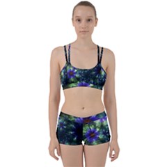 Fractal Painting Blue Floral Perfect Fit Gym Set by Pakrebo