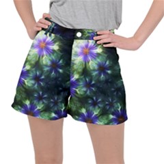 Fractal Painting Blue Floral Ripstop Shorts