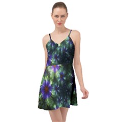 Fractal Painting Blue Floral Summer Time Chiffon Dress