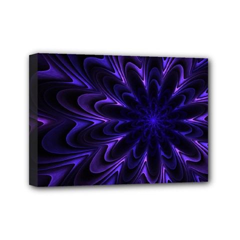 Fractal Blue Mandala Digital Mini Canvas 7  X 5  (stretched) by Pakrebo