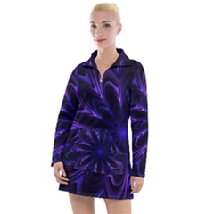 Fractal Blue Mandala Digital Women s Long Sleeve Casual Dress