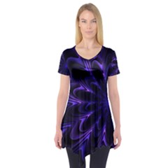 Fractal Blue Mandala Digital Short Sleeve Tunic  by Pakrebo