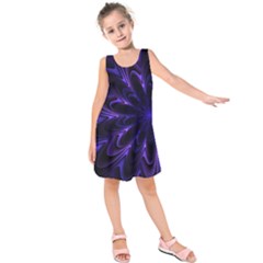 Fractal Blue Mandala Digital Kids  Sleeveless Dress by Pakrebo