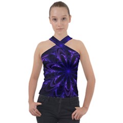 Fractal Blue Mandala Digital Cross Neck Velour Top