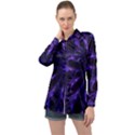 Fractal Blue Mandala Digital Long Sleeve Satin Shirt View1