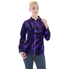 Fractal Blue Mandala Digital Women s Long Sleeve Pocket Shirt