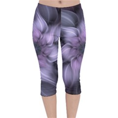 Fractal Flower Lavender Art Velvet Capri Leggings 