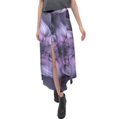 Fractal Flower Lavender Art Velour Split Maxi Skirt