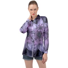 Fractal Flower Lavender Art Long Sleeve Satin Shirt