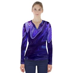 Deep Space Stars Blue Purple V-neck Long Sleeve Top by Pakrebo