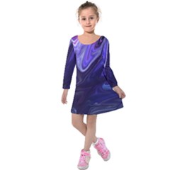 Deep Space Stars Blue Purple Kids  Long Sleeve Velvet Dress