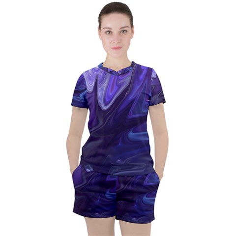 Deep Space Stars Blue Purple Women s Tee And Shorts Set by Pakrebo