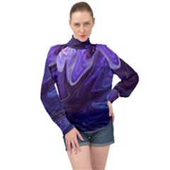 Deep Space Stars Blue Purple High Neck Long Sleeve Chiffon Top