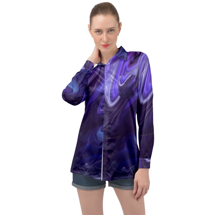 Deep Space Stars Blue Purple Long Sleeve Satin Shirt