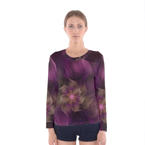 Fractal Pink Lavender Flower Bloom Women s Long Sleeve Tee by Pakrebo