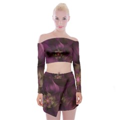 Fractal Pink Lavender Flower Bloom Off Shoulder Top With Mini Skirt Set by Pakrebo