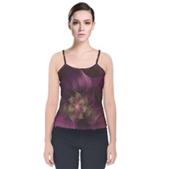 Fractal Pink Lavender Flower Bloom Velvet Spaghetti Strap Top by Pakrebo