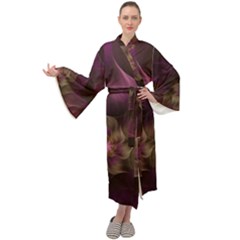 Fractal Pink Lavender Flower Bloom Maxi Tie Front Velour Kimono