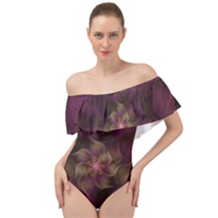 Fractal Pink Lavender Flower Bloom Off Shoulder Velour Bodysuit 