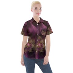 Fractal Pink Lavender Flower Bloom Women s Short Sleeve Pocket Shirt