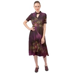 Fractal Pink Lavender Flower Bloom Keyhole Neckline Chiffon Dress