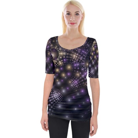 Fractal Spheres Glitter Design Wide Neckline Tee by Pakrebo