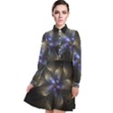 Fractal Blue Abstract Fractal Art Long Sleeve Chiffon Shirt Dress View1