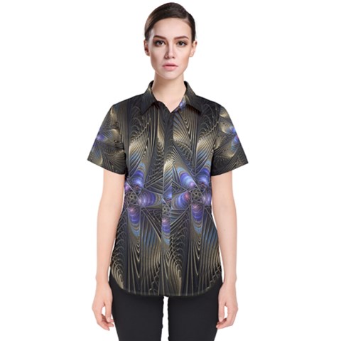 Fractal Blue Abstract Fractal Art Women s Short Sleeve Shirt by Pakrebo