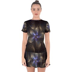 Fractal Blue Abstract Fractal Art Drop Hem Mini Chiffon Dress by Pakrebo