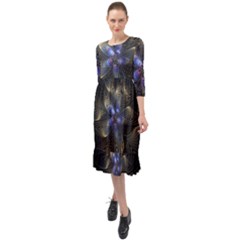 Fractal Blue Abstract Fractal Art Ruffle End Midi Chiffon Dress by Pakrebo